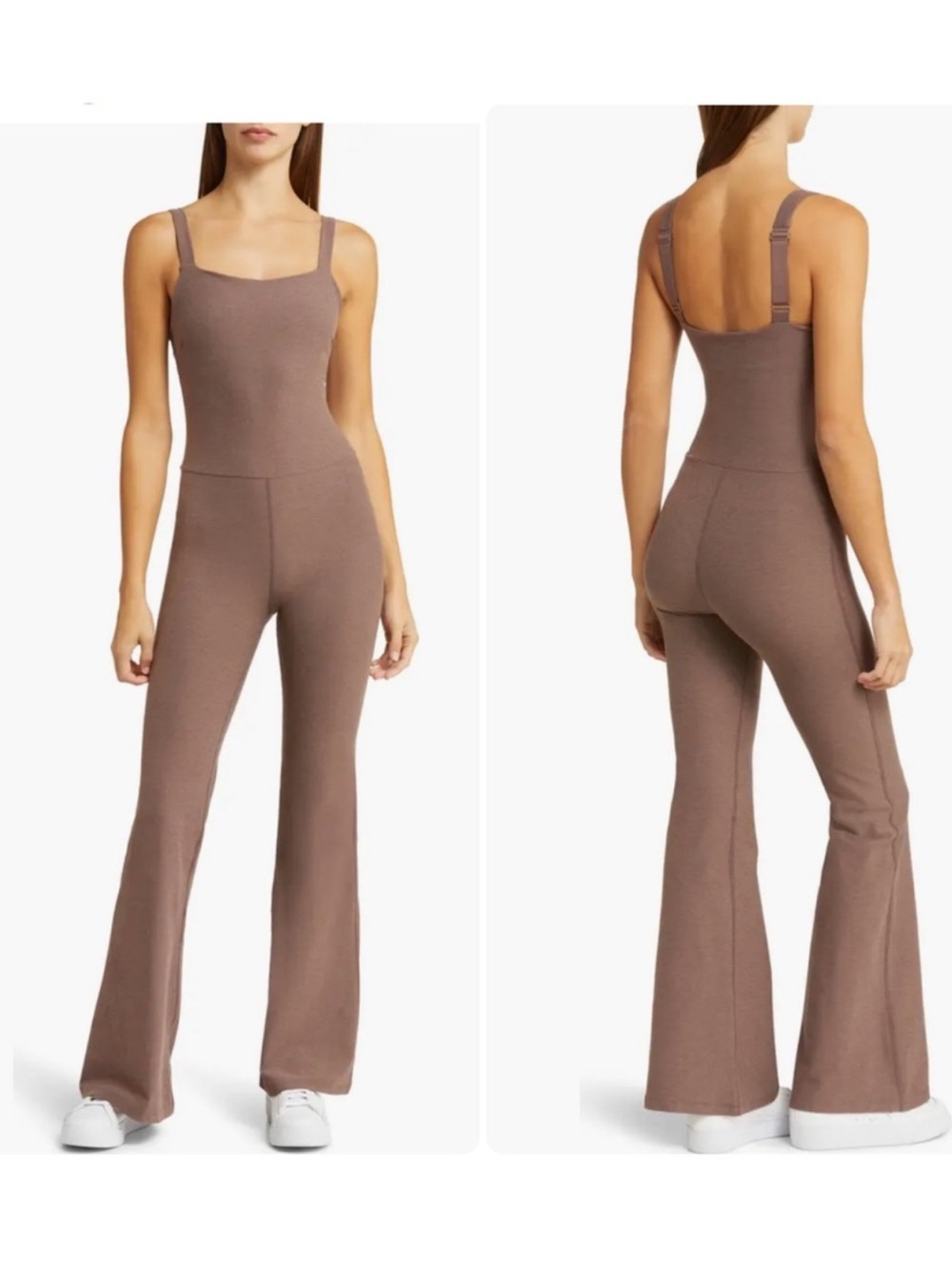 Beyond Yoga Hit the Scene Space Dye Flare Jumpsuit in Truffle Heather Large